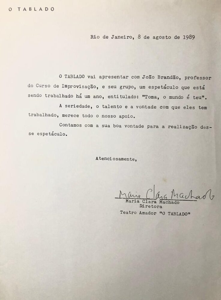 Scan de carta de Maria Clara Machado sobre o grupo Troglô